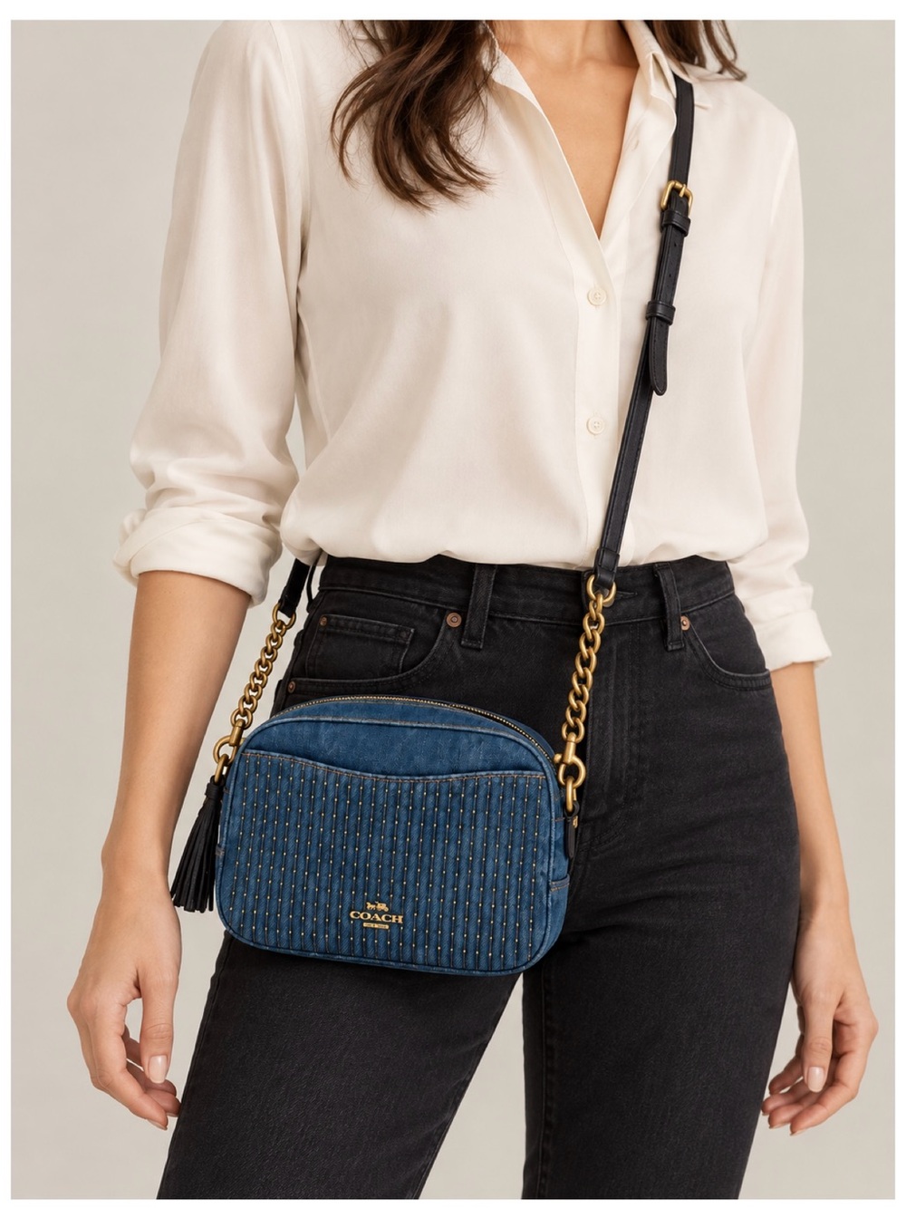 Coach “Jamie” Quilted Denim Crossbody Bag